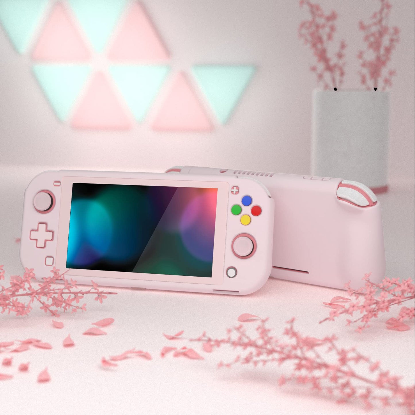 PlayVital ZealProtect Case for Nintendo Switch Lite - Hard Shell, Ergonomic Grip, Screen Protector, Cherry Blossoms Pink