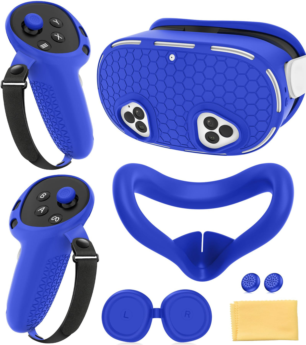 Silicone Cover Set Compatible with Meta Quest 3S Accessories  VR Protector Face Cover  Controller Grips  Front Shell Headset Cover and Lens Protective Cover for Meta/Oculus Quest 3S Accessories(Blue