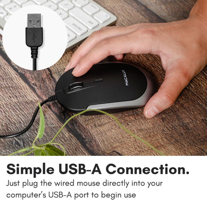 Macally Silent Wired Mouse - Slim USB Optical Mouse for Mac/PC - DPI Switch - Space Gray Trim - Model DYNAMOUSESG - Pack of 1