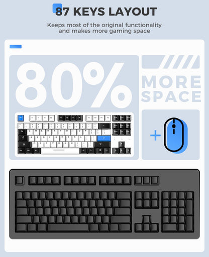 DAREU EK87 PRO Wireless Mechanical Keyboard, TKL, RGB, Hot-Swappable, Cloud Switch, White Blue