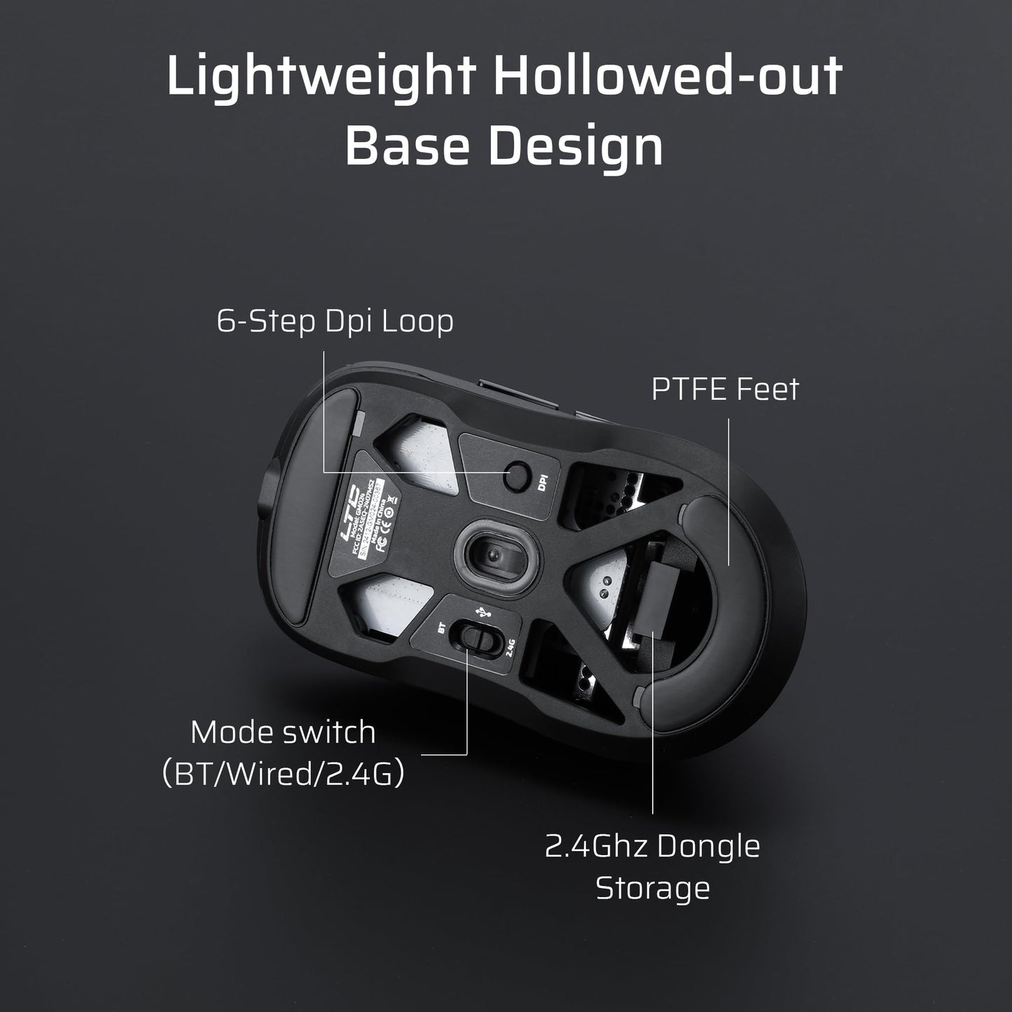 LTC GM024 Tri-Mode Wireless Gaming Mouse - 59g Ultra-Light, 2.4GHz/BT/Wired, 8000 DPI, 5 Programmable Buttons, Black