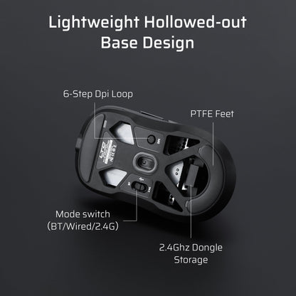 LTC GM024 Tri-Mode Wireless Gaming Mouse - 59g Ultra-Light, 2.4GHz/BT/Wired, 8000 DPI, 5 Programmable Buttons, Black