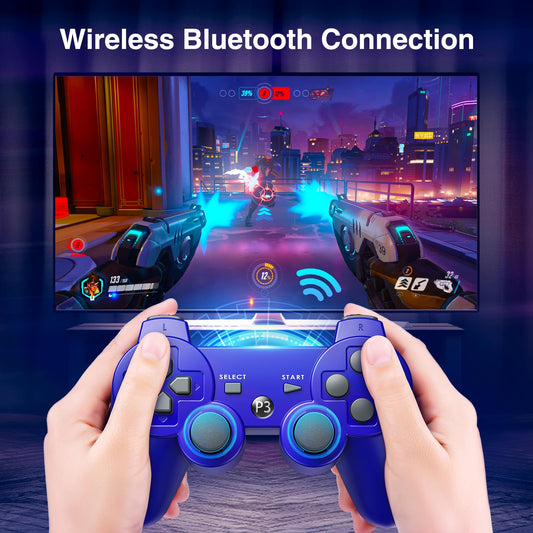 Powerextra PS-3 Wireless Controller - Rechargeable, Double Shock, Blue