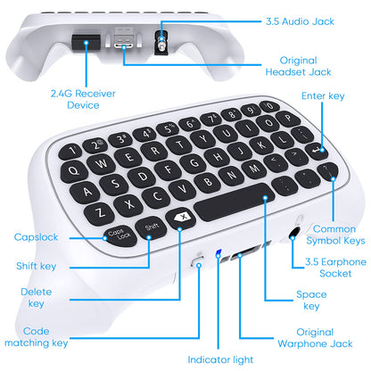 FYOUNG Mini QWERTY Controller Keyboard for Xbox Series X/S - 2.4GHz, White, with Audio/Headset Jack (Model TYX-586S)