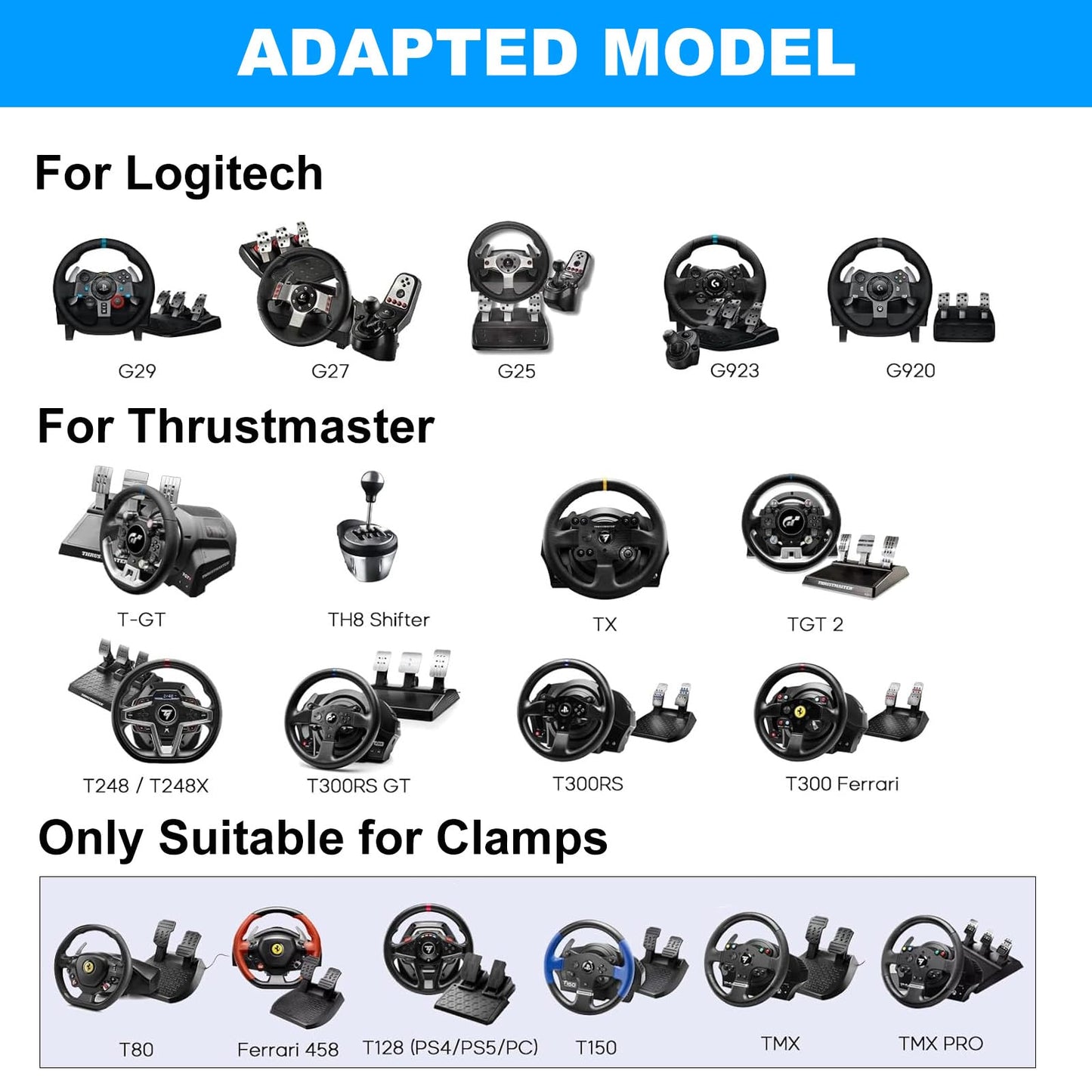 CXRCY Racing Wheel Stand - Adjustable & Foldable with Cup Holder, Compatible with Logitech G920/G29/G27/G25, Black