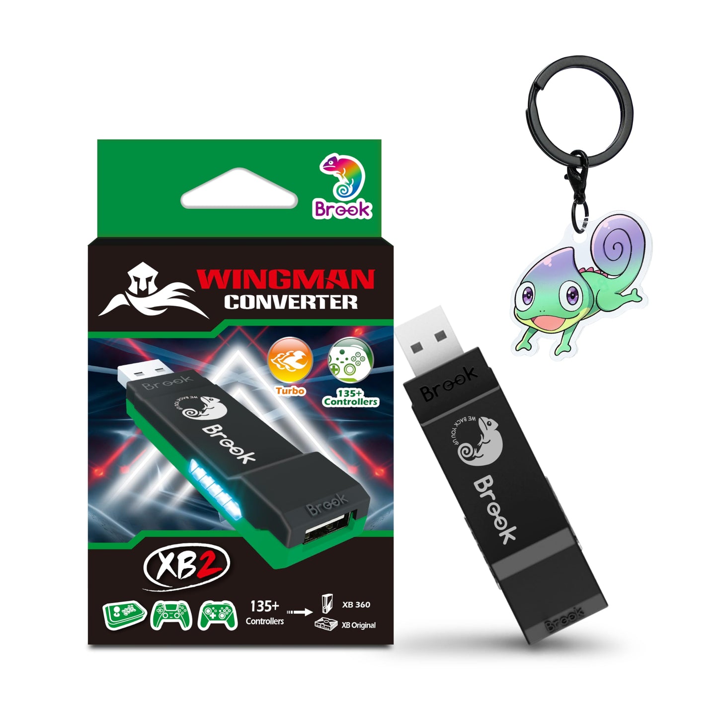 Brook Wingman XB 2 Converter with Keychain - Wireless Controller Adapter for XB 360  XB Original Consoles and PC  Supports Remap and Adjustable Turbo [Exclusive Version]