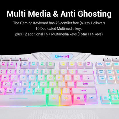 Redragon S101W RGB Backlit Gaming Keyboard and Mouse Combo, Wired, White, Programmable with Macro Keys