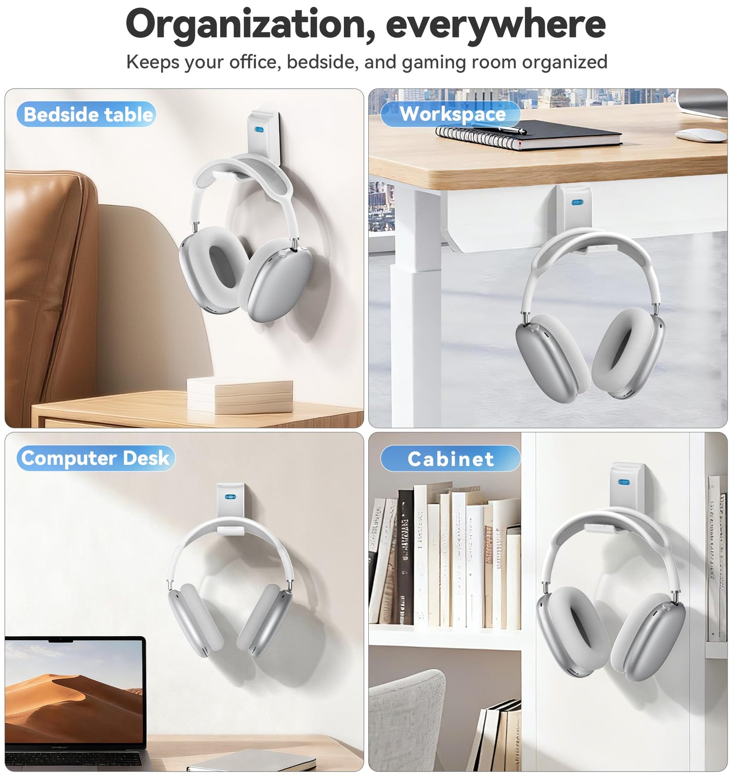 Kosker Headphone Stand Wall Mount, Gaming Headset Hook Hanger, White, 1 Pack, Essential Video Game Accessories for Office & Home