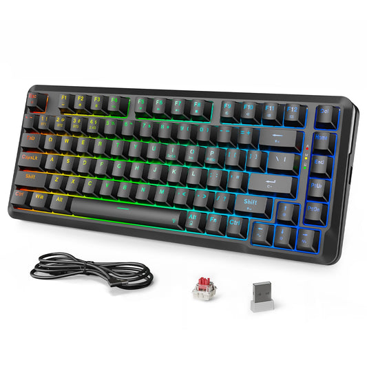 Redragon K713 Wireless Mechanical Keyboard  Gasket Mounted RGB Gaming Keyboard  3-Mode (2.4G/BT/USB)  Pre-Lubed Linear Red Switches  75% Layout  82 Keys Hot Swappable for PC/Mac - Black