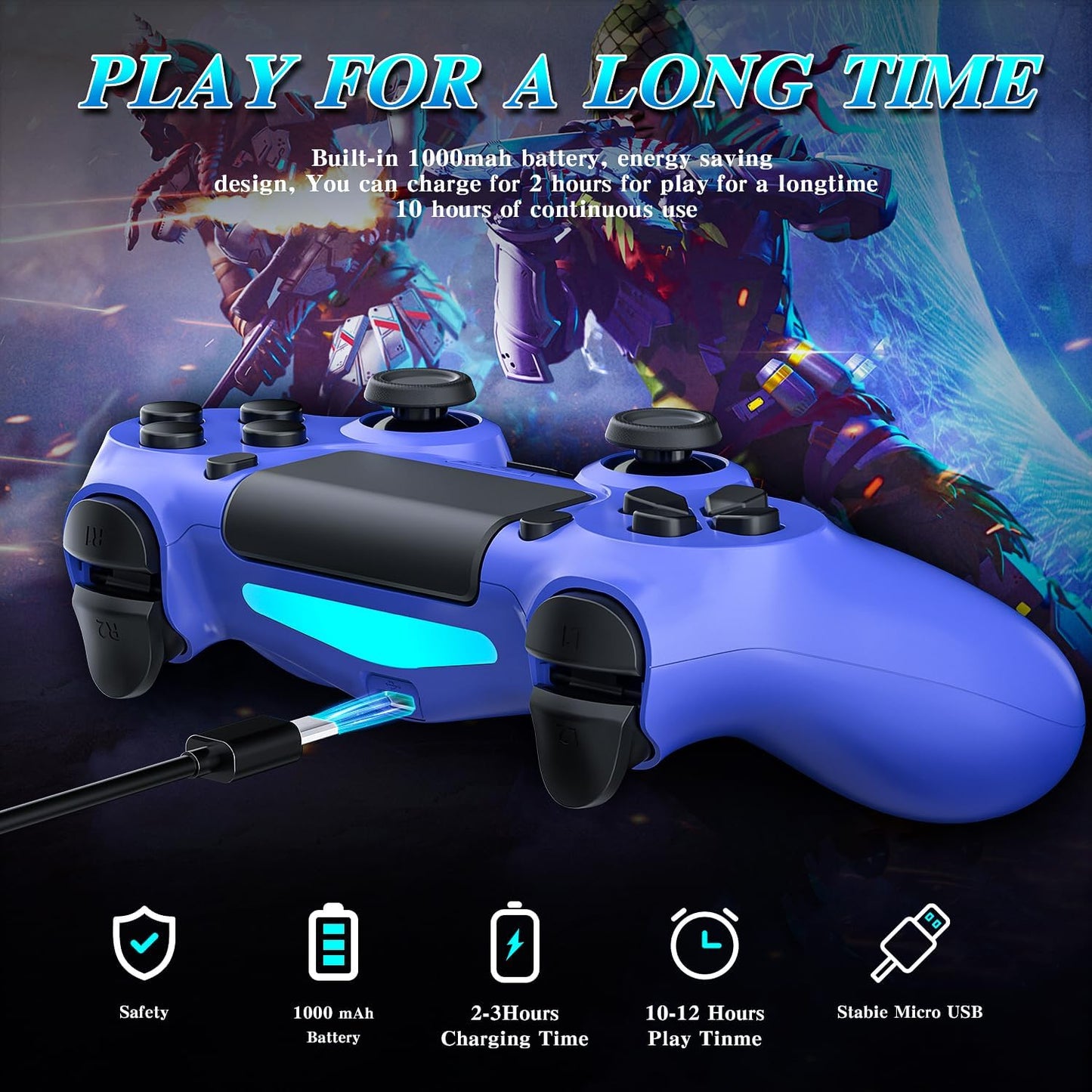 YsoKK Wireless Controller for PS4/Slim/Pro - Double Shock, Audio, Six-axis Motion Sensor - Purple & Blue