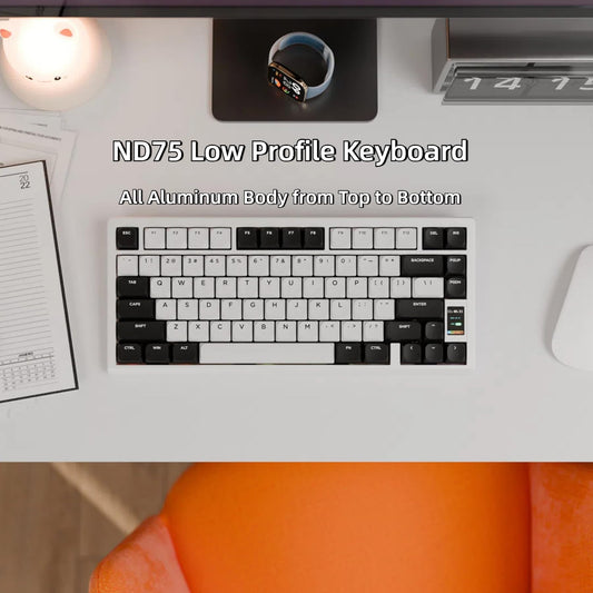 OOCTPK Wireless Mechanical Gaming Keyboard - Chilkey ND75 LP, Hot Swappable RGB, Bluetooth/2.4G/USB-C, White, Full-Aluminum Design