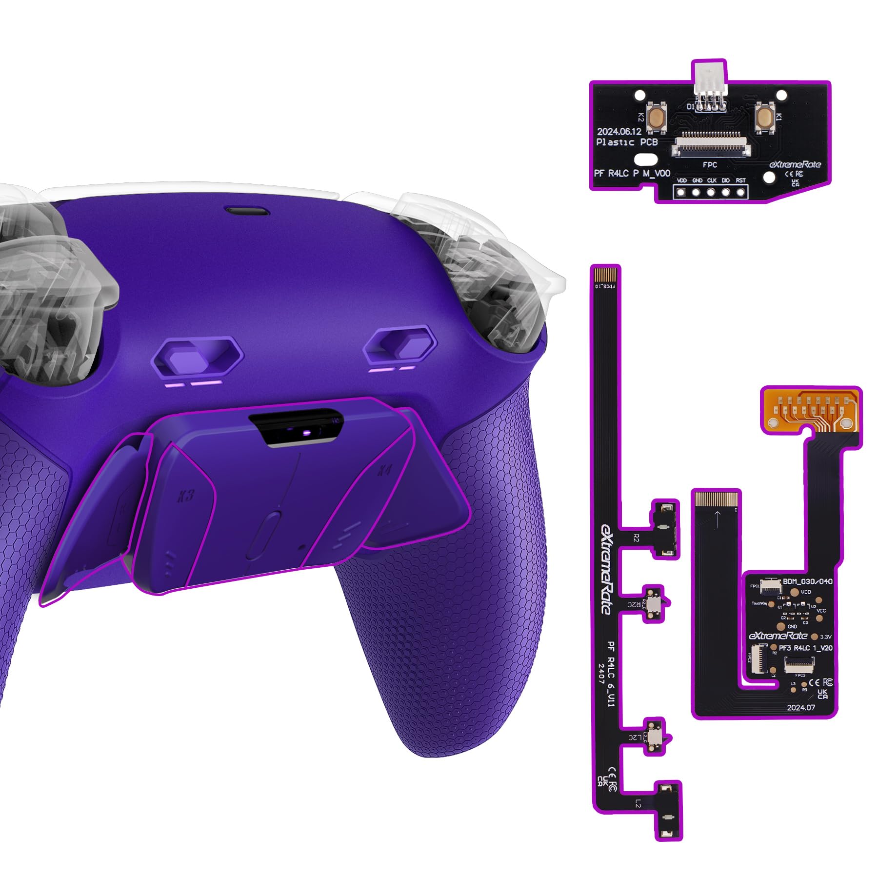 eXtremeRate RISE4 Plus MAX Back Paddles Kit with Clicky Trigger Stops & Rubberized Grip for PS5 Controller BDM-030 040 050  Remappable Back Buttons Kit for PS5 Controller - Galactic Purple