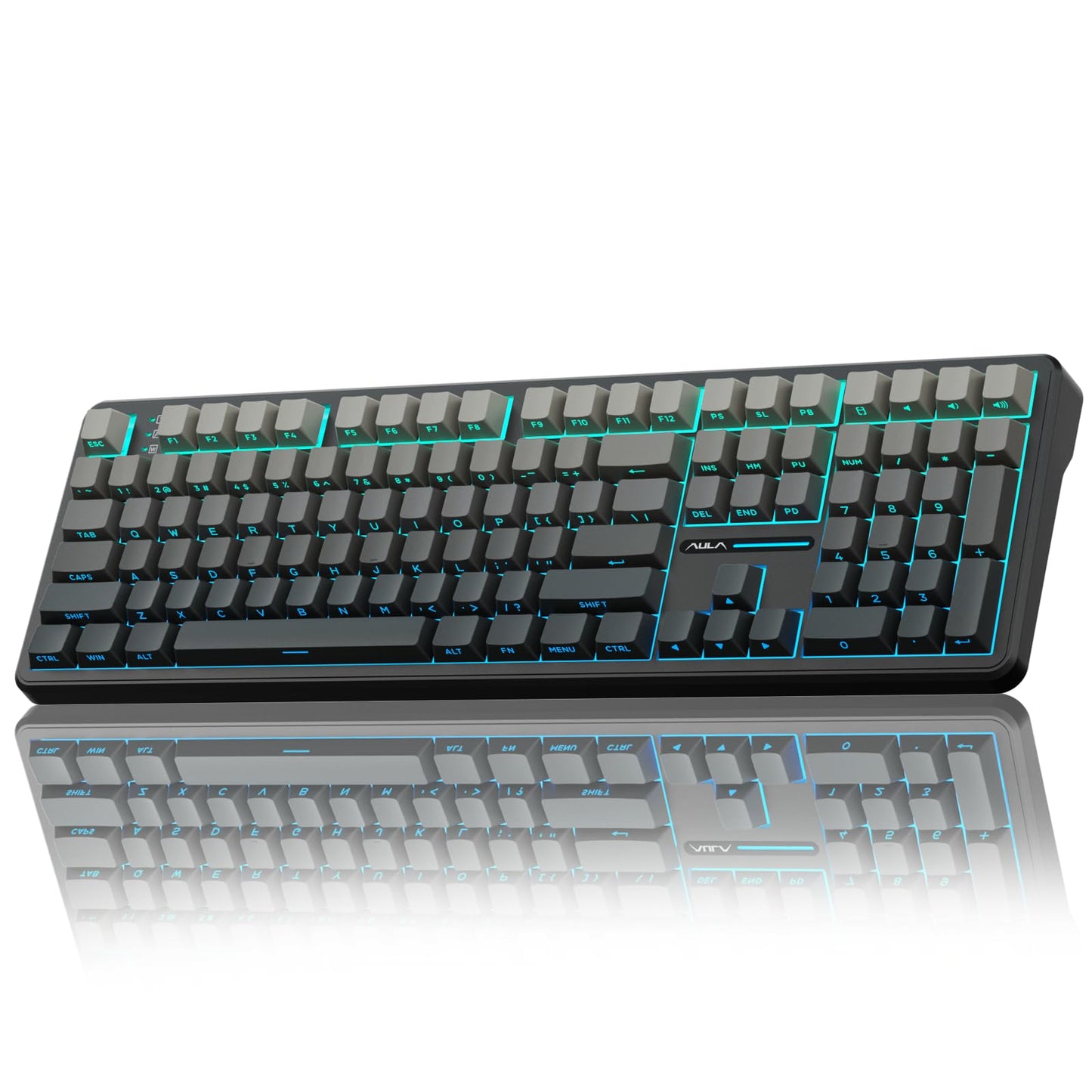AULA F108 Wireless Mechanical Gaming Keyboard - Full Size, RGB Backlit, Hot Swappable, No Knob-Gradient Black, PBT Keycaps, 108 Keys