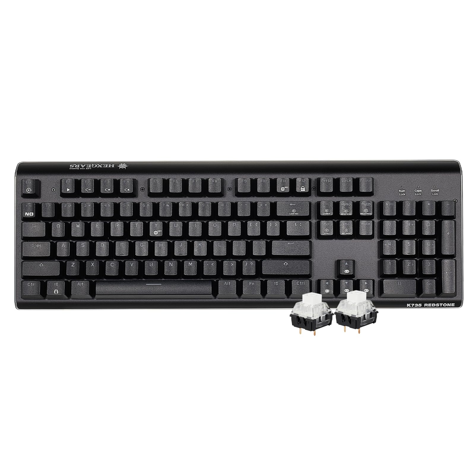 Hexgears GK735 Mechanical Gaming Keyboard Kailh Box White Switch 104 Keys ABS Keycaps Wired Gaming Keyboard with White LED Backlight  Ergonomic Design for Windows Laptop PC Mac (No Light Strip)