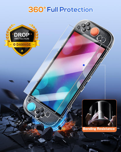 FYOUNG Protective Case for Nintendo Switch 2 - Slim Hard Shell, Scratch & Shock Protection, 7.9inch, Transparent Glitter, Includes 8 Thumb Grips