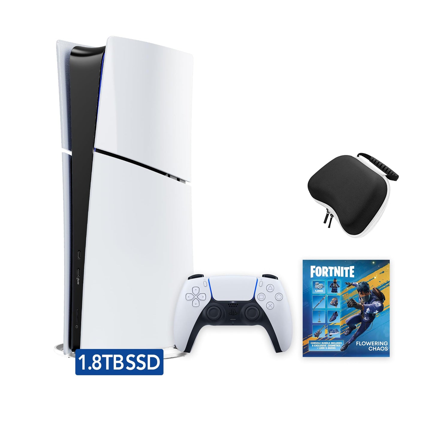 PlayStation 5 Slim Upgraded 1.8TB Digital Edition Fortnite Flowering Chaos Bundle and Mytrix Controller Case - White  Slim PS5 1.8TB PCIe SSD Gaming Console