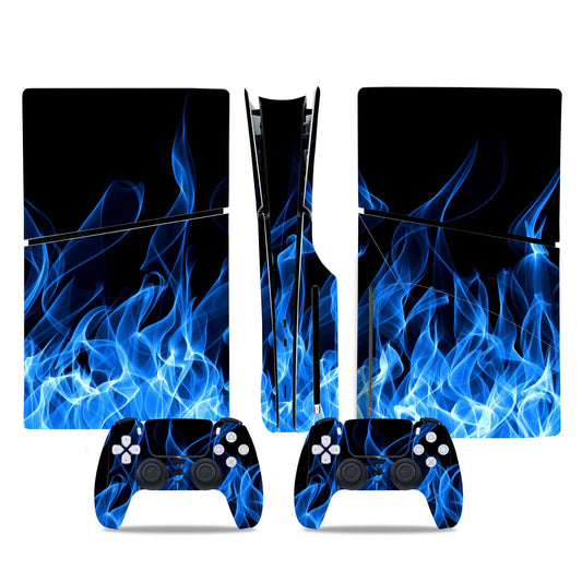 Skin Sticker Compatible with PS5 Slim Disc Console, Vinyl Decal Protective Cover for Wireless Controller (Blue)