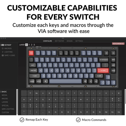 Keychron V1 Wired Mechanical Keyboard, 75% QMK/VIA, Hot-swappable K Pro Brown Switch, Frosted Black, Compatible with Mac/Windows/Linux