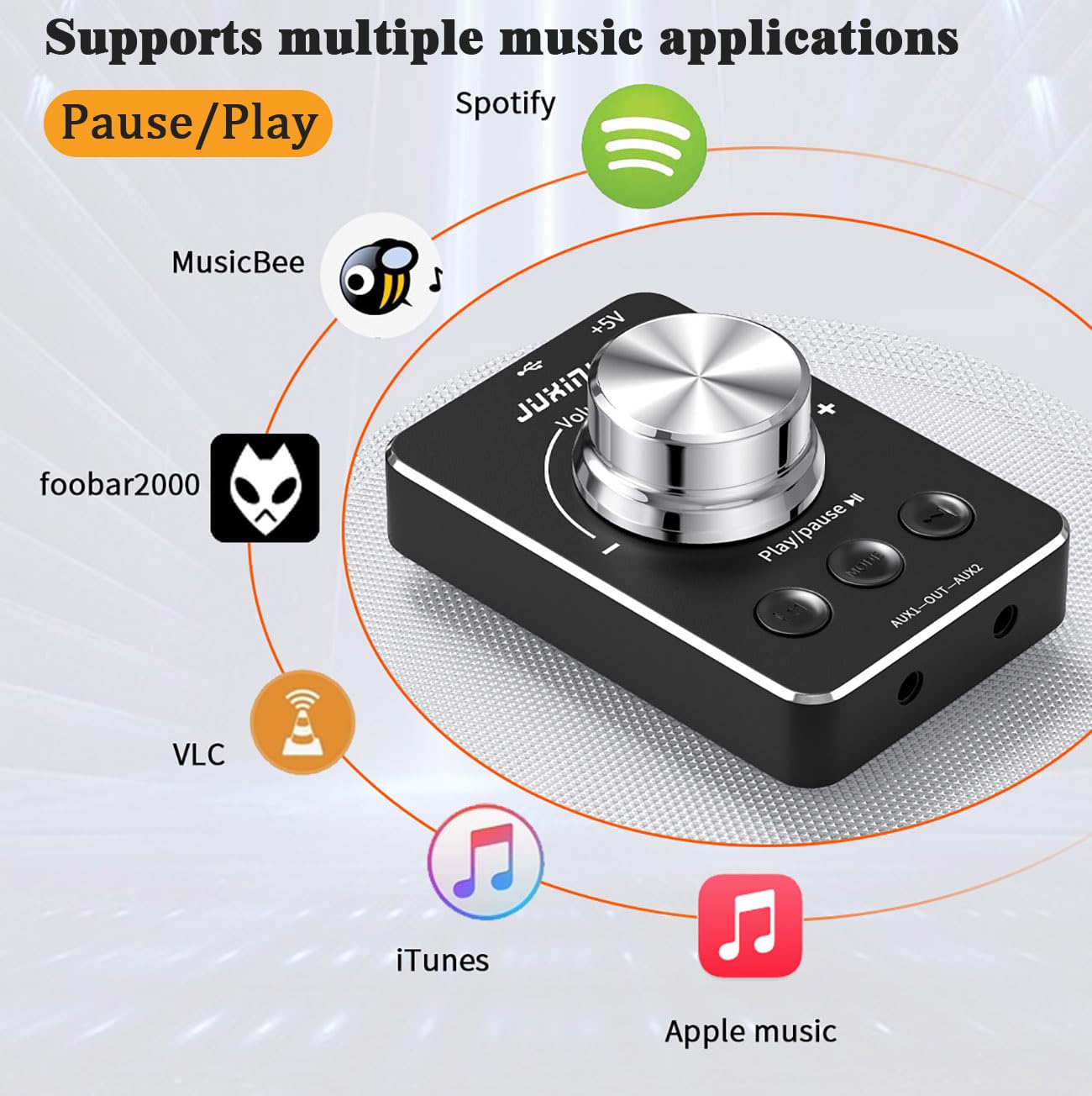 JUXINICE USB Volume Control Knob - PC Multimedia Controller for Windows & Mac - Black - Model CP090