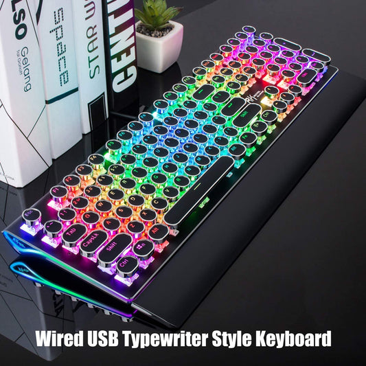 RK ROYAL KLUDGE S108 Retro Mechanical Keyboard, Wired 108 Keys, RGB Backlit, Blue Switches, Black with Detachable Wrist Rest