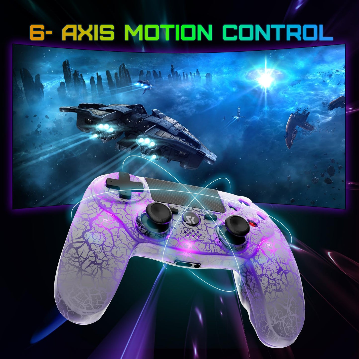 CHENGDAO Wireless Controller for PS4 - RGB Light, 1000mAh Battery, 6-Axis Motion, White, 1 Pack