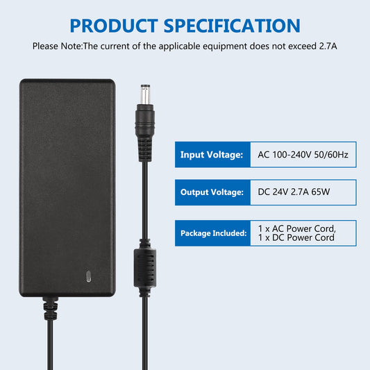 FNKTQL Replacement Power Adapter for Logitech G920 G29 G923 Racing Wheels - 24V, Black