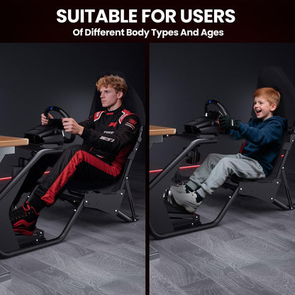 RACGTING Racing Simulator Cockpit for Logitech G PRO, G29/G920/G923, FANATEC DD1/DD2, Black, Model T250501A