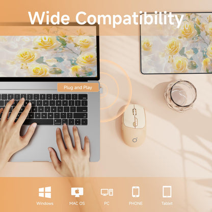 SEUNKWANG Q5 Wireless Mouse - Bluetooth & 2.4G, Ergonomic, 1600 DPI, Pink