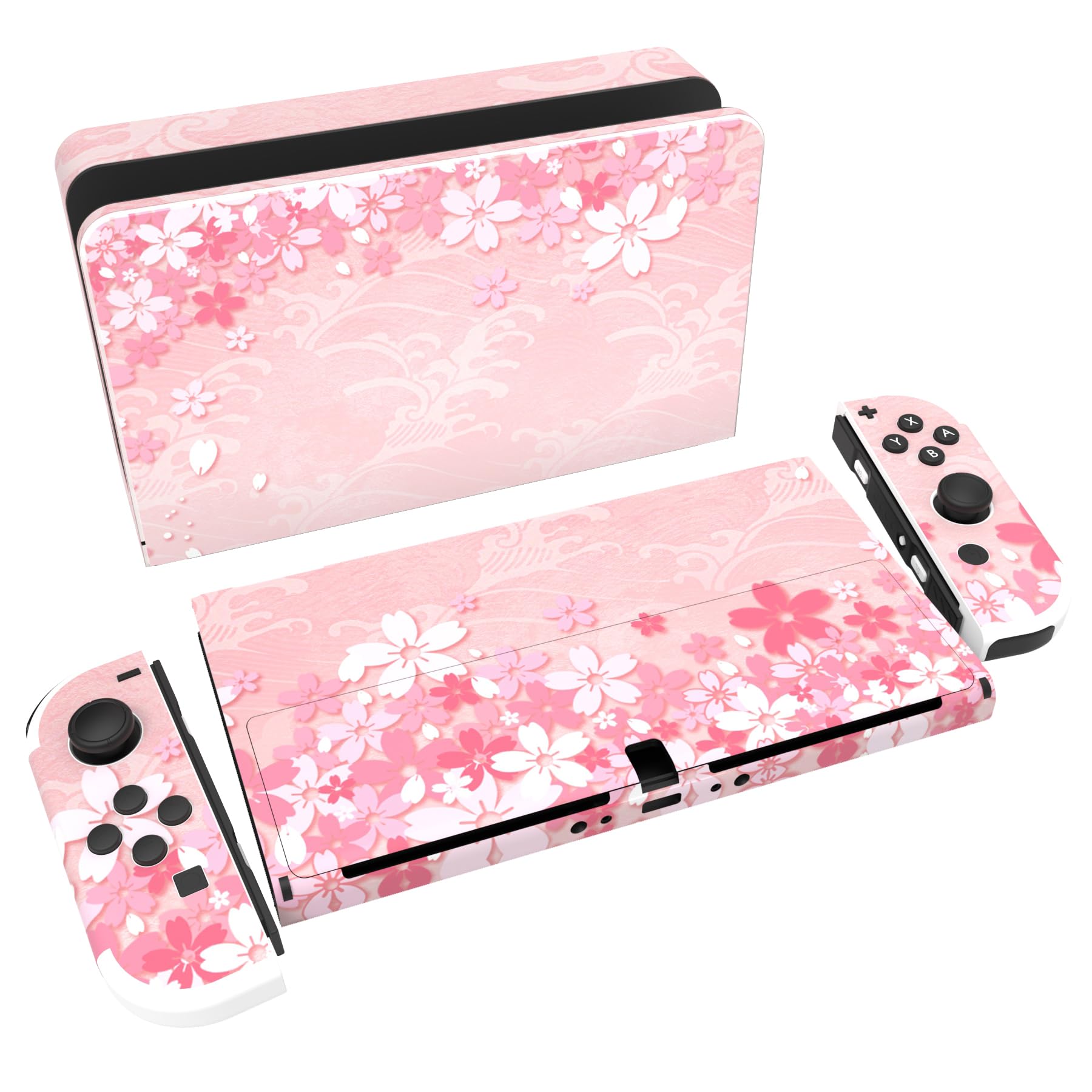 PlayVital Full Set Protective Stickers for Nintendo Switch OLED Model  Customized Vinyl Decal Skins for Switch OLED Console & Joycon & Dock & Grip - Cherry Blossoms Petals