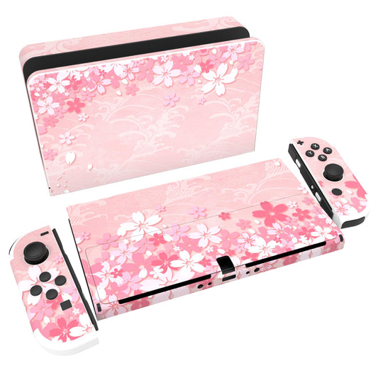 PlayVital Full Set Protective Stickers for Nintendo Switch OLED Model  Customized Vinyl Decal Skins for Switch OLED Console & Joycon & Dock & Grip - Cherry Blossoms Petals