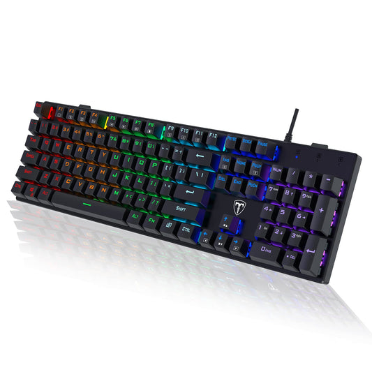 RisoPhy Mechanical Gaming Keyboard  RGB 104 Keys Ultra-Slim LED Backlit USB Wired Keyboard with Blue Switch  Durable Abs Keycaps/Anti-Ghosting/Spill-Resistant Computer Keyboard for PC Mac Xbox Gamer