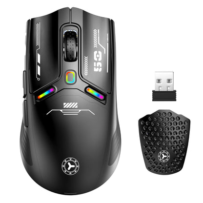 TENMOS M530 Wireless Gaming Mouse - 12000 DPI, RGB, 2.4G/Bluetooth/USB C, Rechargeable, Black