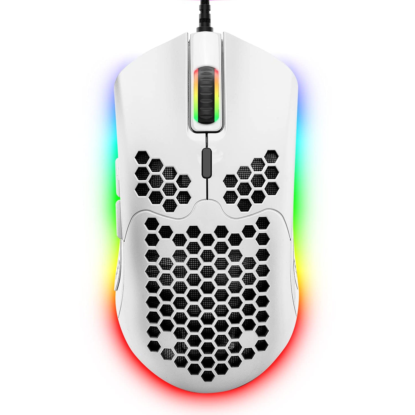 ZIYOU LANG Wired Gaming Mouse, 6 RGB Lights, 6400 DPI, Honeycomb Design, Ultraweave Cable, Lightweight, White