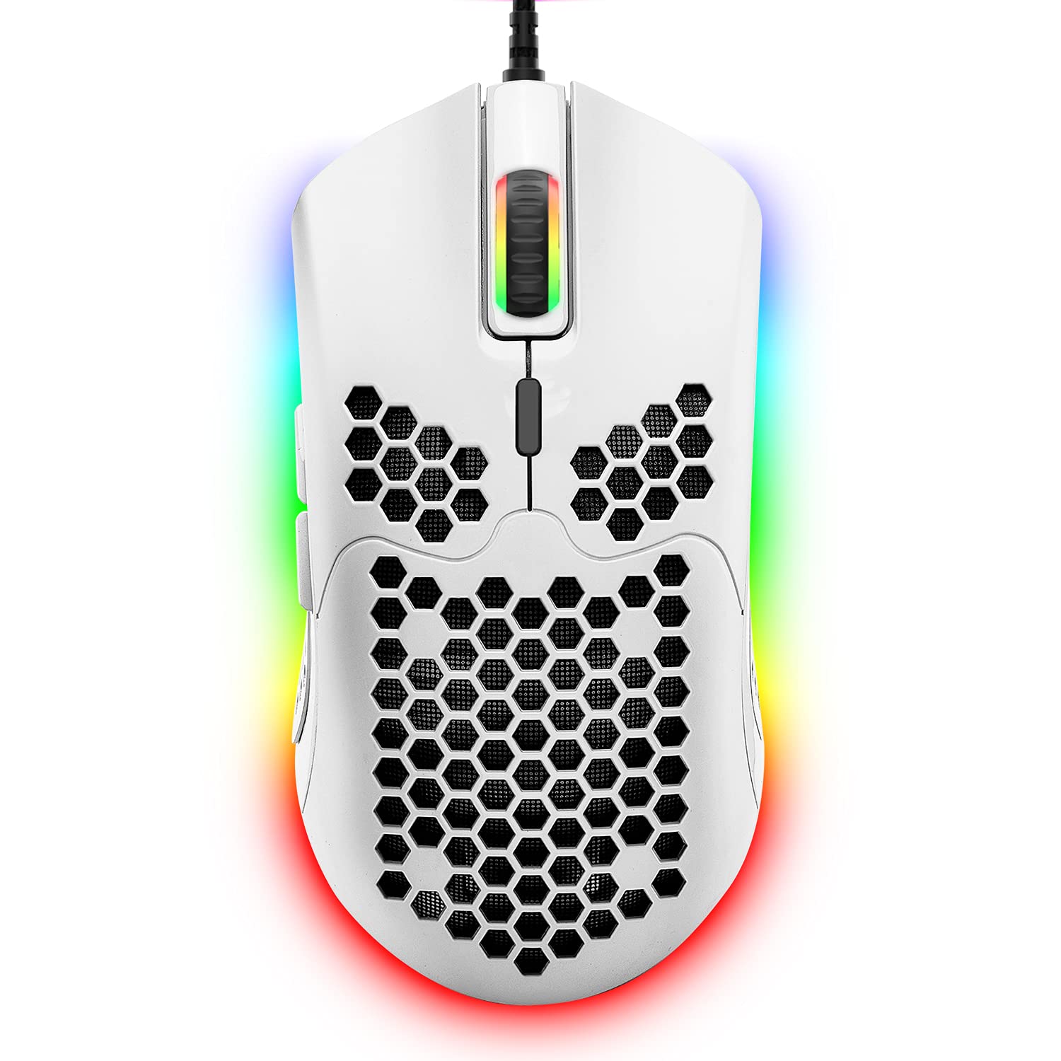 ZIYOU LANG Wired Gaming Mouse, 6 RGB Lights, 6400 DPI, Honeycomb Design, Ultraweave Cable, Lightweight, White