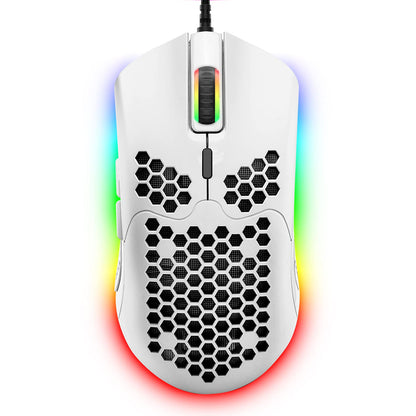 ZIYOU LANG Wired Gaming Mouse, 6 RGB Lights, 6400 DPI, Honeycomb Design, Ultraweave Cable, Lightweight, White