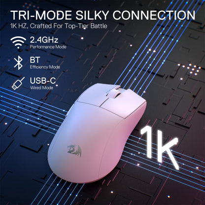 Redragon M916 PRO Wireless Gaming Mouse - Ultra-Light 49G, 26K DPI, Ergonomic Grip, Full Programmable Buttons, White