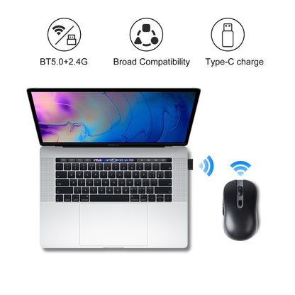 elec Space Wireless Mouse - Dual Mode, Type-C Rechargeable, 2.4G, DPI 800-1200-1600, Connects 3 Devices, Black