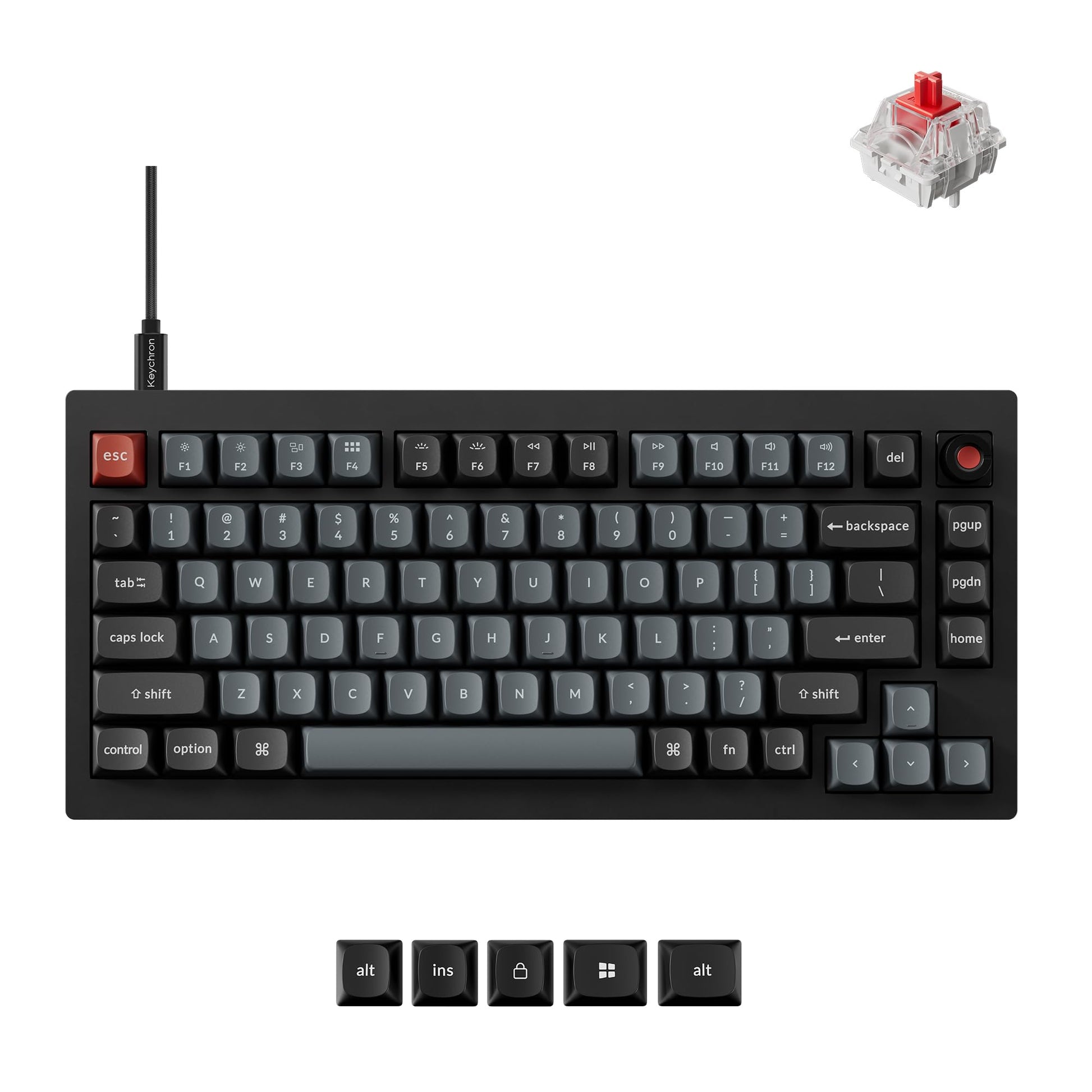 Keychron V1 8K Custom Mechanical Keyboard  75% Wired Layout  Ultra-Low Latency 8000Hz  QMK Programmable  Hot-Swappable Red Switches  RGB  for Gamers and Typists  Compatible with Mac/Windows/Linux