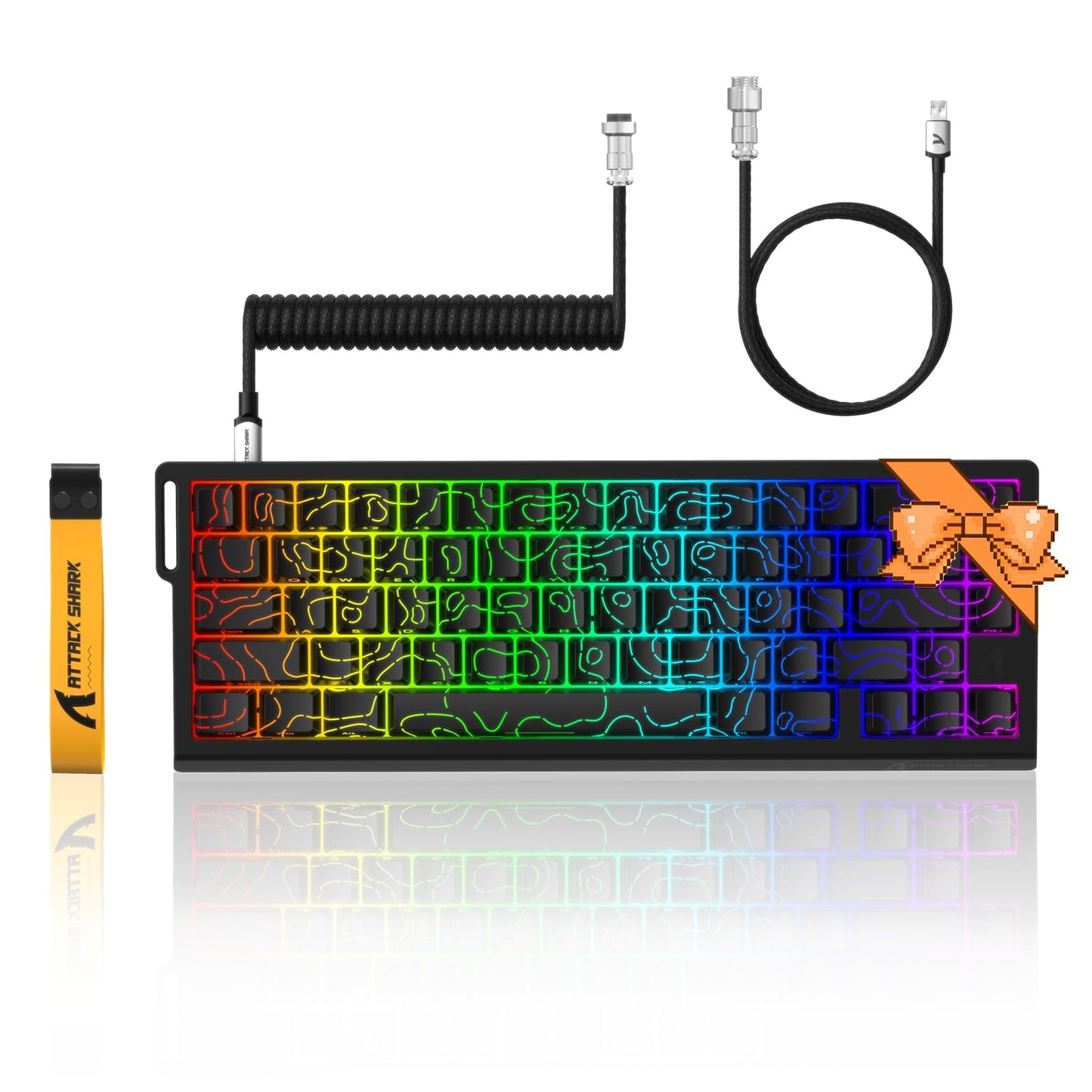 ATTACK SHARK X68 HE 8KHZ Rapid Trigger Keyboard Magnetic Switch 0.01 mm RT Accuracy Wired RGB 60% Gaming Keyboard TKL with Adjustable Actuation Snap Tap Coiled Cable for PC/Mac(Black Contour)