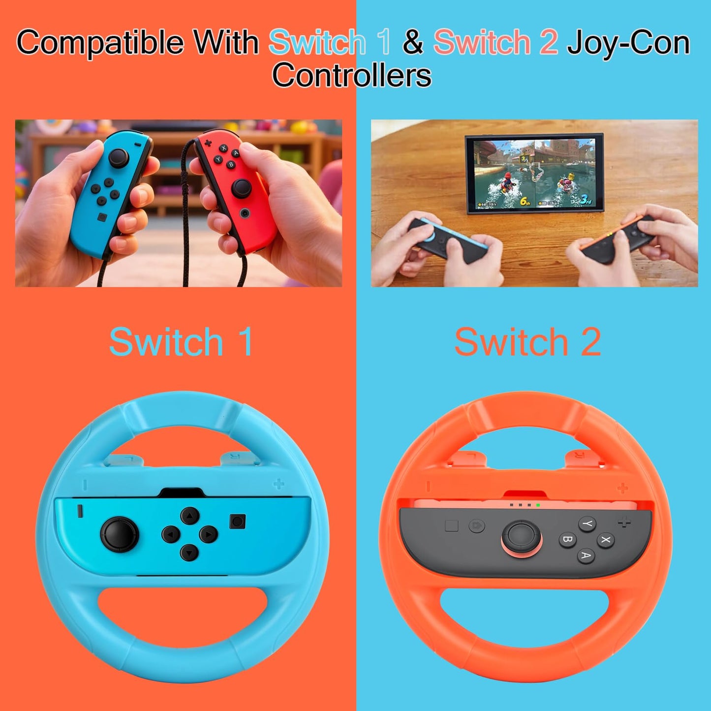 Lyvix Steering Wheel for Nintendo Switch - Ergonomic Racing Wheel, Quick Release, Orange Blue