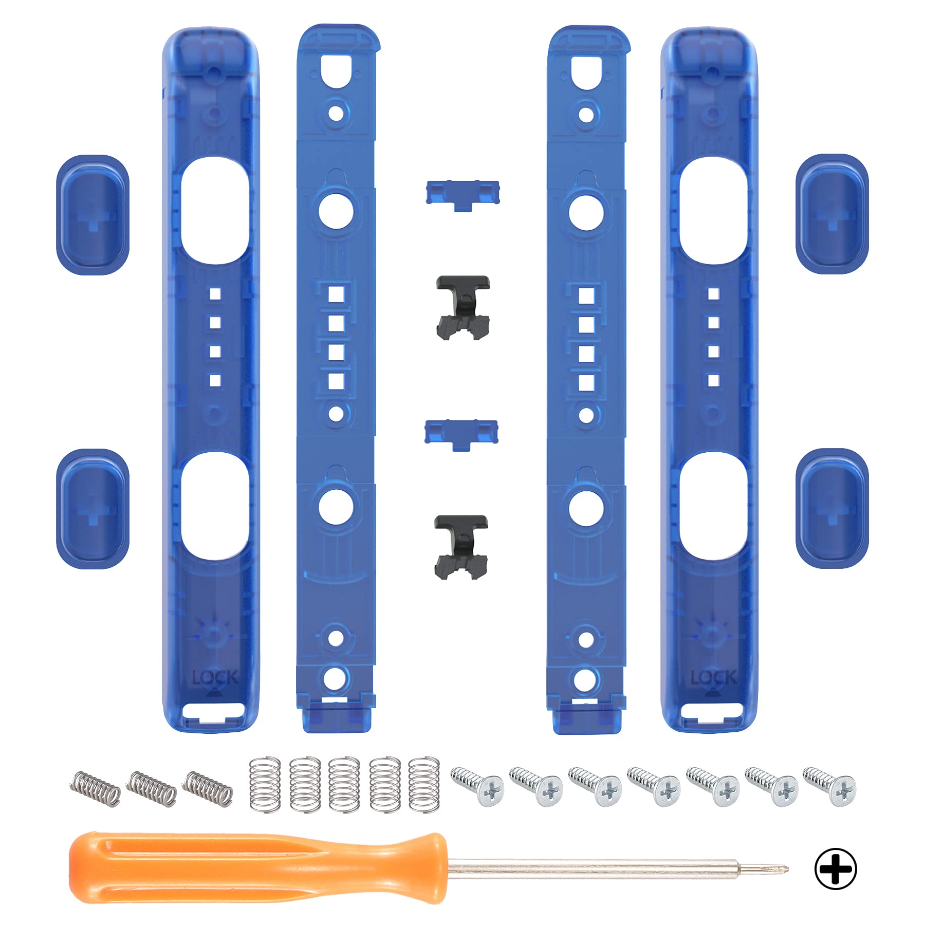 eXtremeRate DIY Replacement Shell for Joycon Strap  Transparent Clear Blue Custom Controller Wrist Strap Housing Buttons for Nintendo Switch & Switch OLED Model - 2 Pack