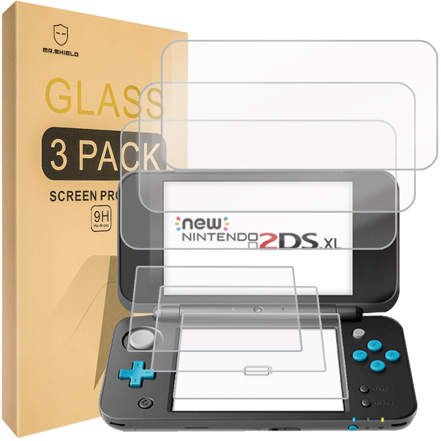 Mr.Shield [3-PACK] Designed For Nintendo 2DS XL 2017 [3x Top Glass + 3x Bottom Anti-Glare PET] Screen Protector with Lifetime Re