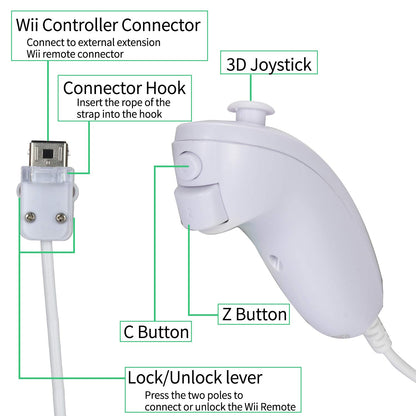 NC Nunchuck Controller Joystick Gamepad Replacement for Wii & Wii U - White (1PCS)