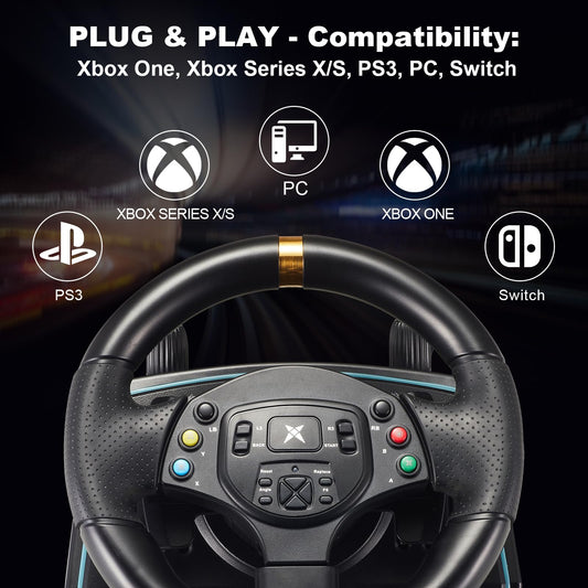 DOYO Gaming Steering Wheel with Pedals & Shifter, 1080° Rotation, Vibration Feedback, Black, Compatible with PC, Xbox, PS3, Switch