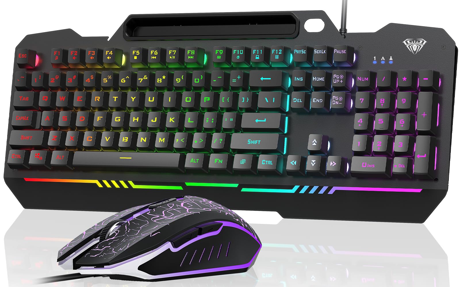 AULA Gaming Keyboard, T102 104 Keys Keyboard and Mouse Combo, USB Wired Computer Keyboards Mechanical Feel Full Size, RGB Backli