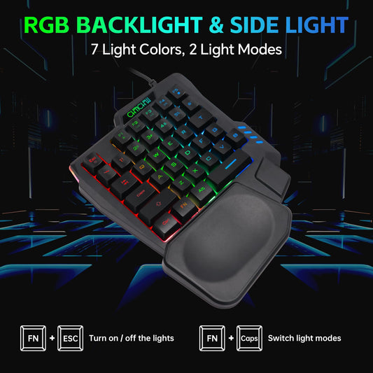CHONCHOW One Handed Half Keyboard Mouse USB Type-C Adapter Gaming Combo with RGB LED 7200DPI for LOL/Wow/Fortnite - T10b Color