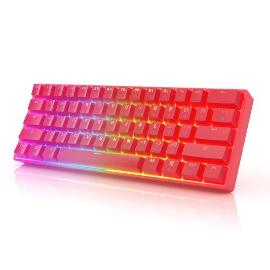 HK Gaming GK61 Mechanical Gaming Keyboard - 61 Keys RGB Backlit, Gateron Optical Silver, Red for PC/Mac Gamers