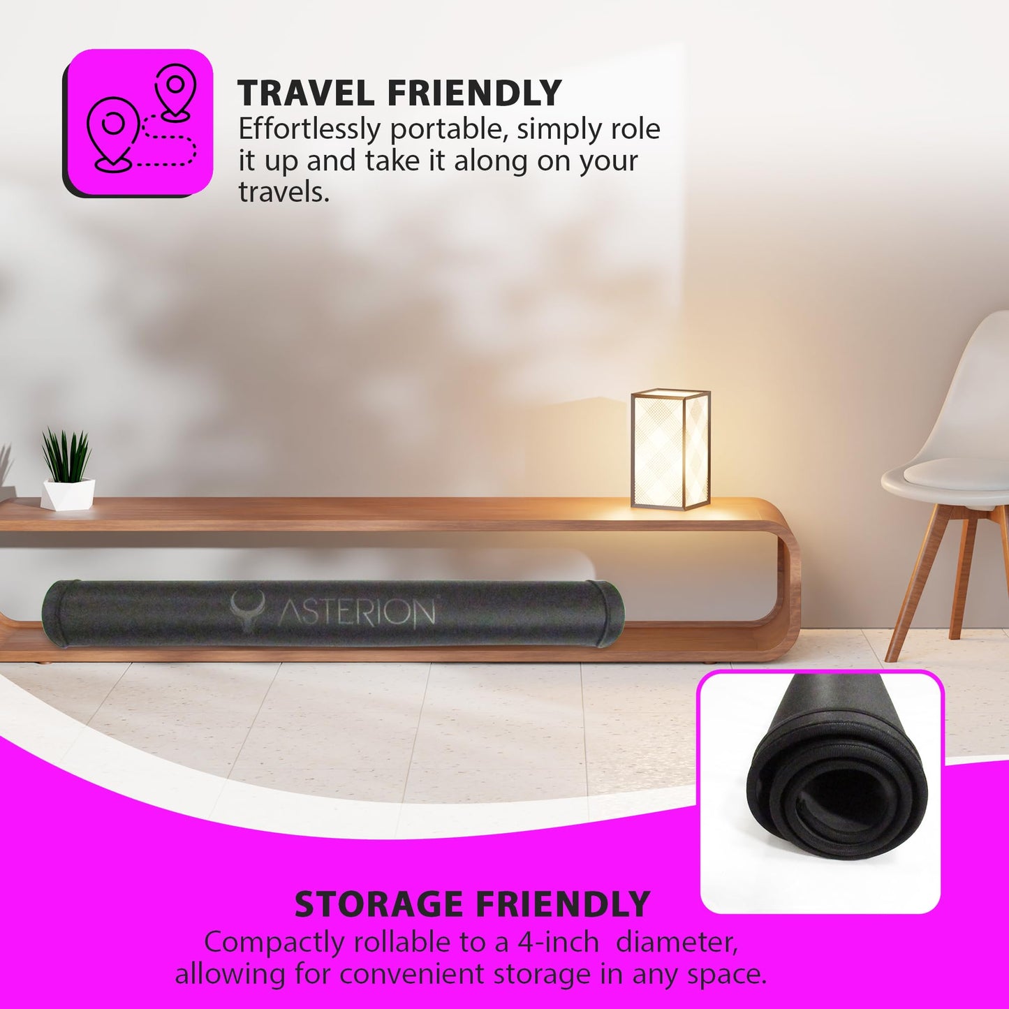 Asterion 41" Rollable VR Mat - Anti-Fatigue, Thicker & Softer, Black, Compatible with Meta Quest & Other VR/MR Headsets