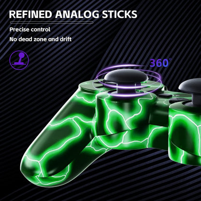 Burcica Wireless Controller for PS3 - Motion Sensing, Double Vibration, GreenFlash+WhiteSkull, Includes Charging Cord
