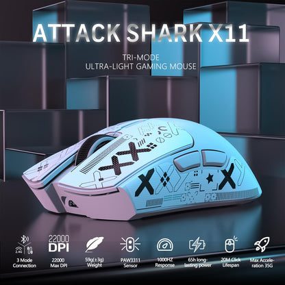 MAGIC-REFINER Attack Shark X11 Wireless Gaming Mouse, 22000 DPI, RGB Dock, White & Griptape, 5 Programmable Buttons for PC/Mac